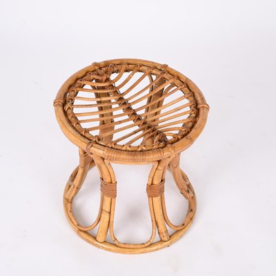 Mid-Century Modern Rattan and Bamboo Italian Round Stool, 1960s-JDR-1388283