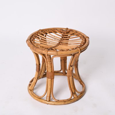 Mid-Century Modern Rattan and Bamboo Italian Round Stool, 1960s-JDR-1388283