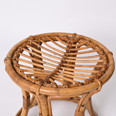 Mid-Century Modern Rattan and Bamboo Italian Round Stool, 1960s-JDR-1388283