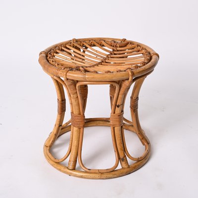 Mid-Century Modern Rattan and Bamboo Italian Round Stool, 1960s-JDR-1388283