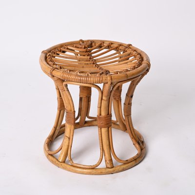 Mid-Century Modern Rattan and Bamboo Italian Round Stool, 1960s-JDR-1388283