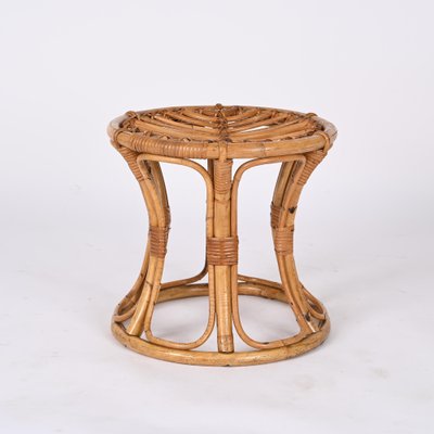 Mid-Century Modern Rattan and Bamboo Italian Round Stool, 1960s-JDR-1388283