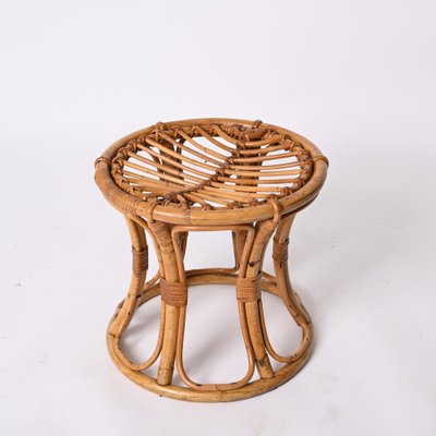 Mid-Century Modern Rattan and Bamboo Italian Round Stool, 1960s-JDR-1388283