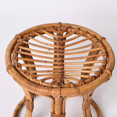 Mid-Century Modern Rattan and Bamboo Italian Round Stool, 1960s-JDR-1388283