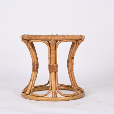 Mid-Century Modern Rattan and Bamboo Italian Round Stool, 1960s-JDR-1388283