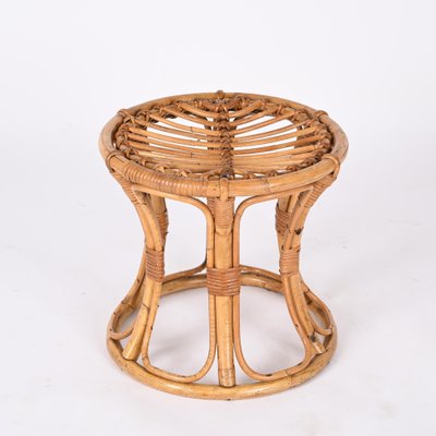 Mid-Century Modern Rattan and Bamboo Italian Round Stool, 1960s-JDR-1388283