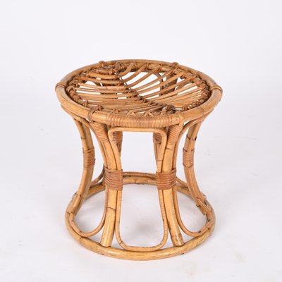 Mid-Century Modern Rattan and Bamboo Italian Round Stool, 1960s-JDR-1388283