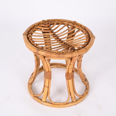 Mid-Century Modern Rattan and Bamboo Italian Round Stool, 1960s-JDR-1388283