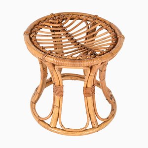 Mid-Century Modern Rattan and Bamboo Italian Round Stool, 1960s-JDR-1388283