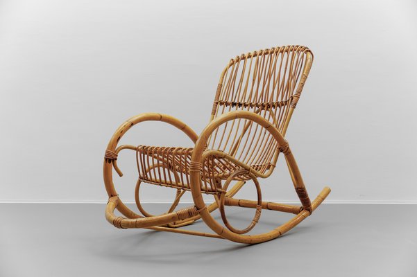 Mid-Century Modern Rattan and Bamboo Rocking Chair, 1960s-KQB-2027211