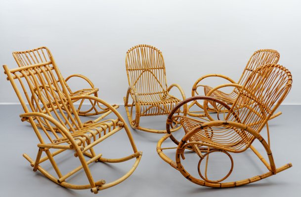 Mid-Century Modern Rattan and Bamboo Rocking Chair, 1960s-KQB-2027159