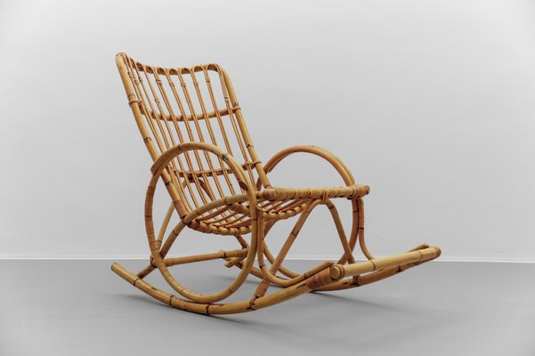 Mid-Century Modern Rattan and Bamboo Rocking Chair, 1960s-KQB-2027187