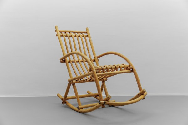 Mid-Century Modern Rattan and Bamboo Rocking Chair, 1960s-KQB-2027820