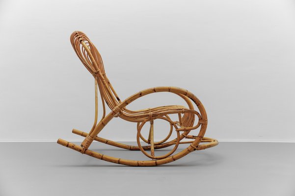 Mid-Century Modern Rattan and Bamboo Rocking Chair, 1960s-KQB-2027159