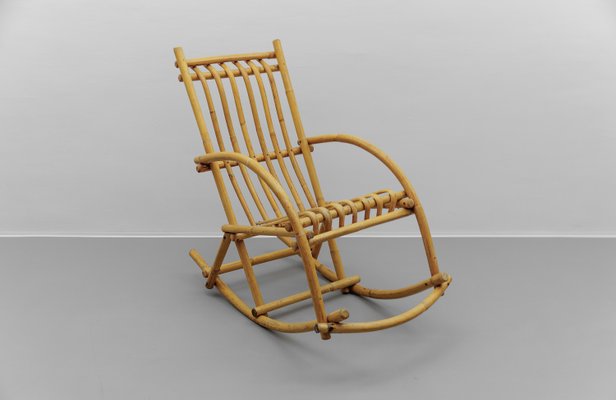 Mid-Century Modern Rattan and Bamboo Rocking Chair, 1960s-KQB-2027820