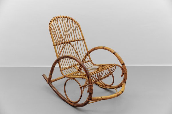 Mid-Century Modern Rattan and Bamboo Rocking Chair, 1960s-KQB-2027976