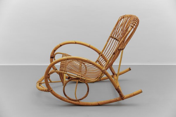 Mid-Century Modern Rattan and Bamboo Rocking Chair, 1960s-KQB-2027211