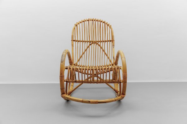 Mid-Century Modern Rattan and Bamboo Rocking Chair, 1960s-KQB-2027159