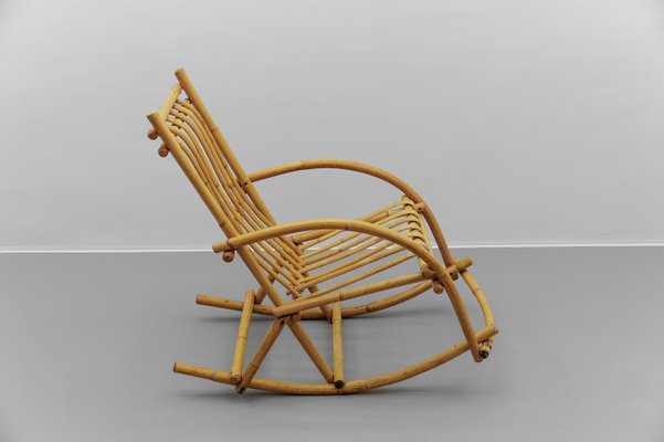 Mid-Century Modern Rattan and Bamboo Rocking Chair, 1960s-KQB-2027820