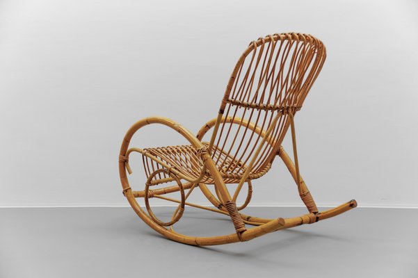 Mid-Century Modern Rattan and Bamboo Rocking Chair, 1960s-KQB-2027211