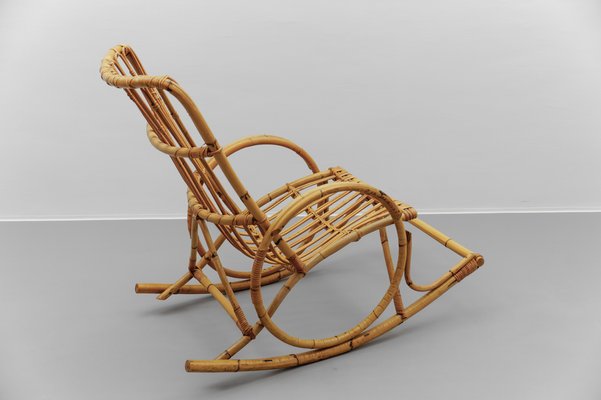 Mid-Century Modern Rattan and Bamboo Rocking Chair, 1960s-KQB-2027187