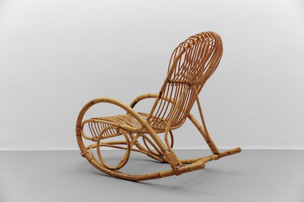 Mid-Century Modern Rattan and Bamboo Rocking Chair, 1960s-KQB-2027159