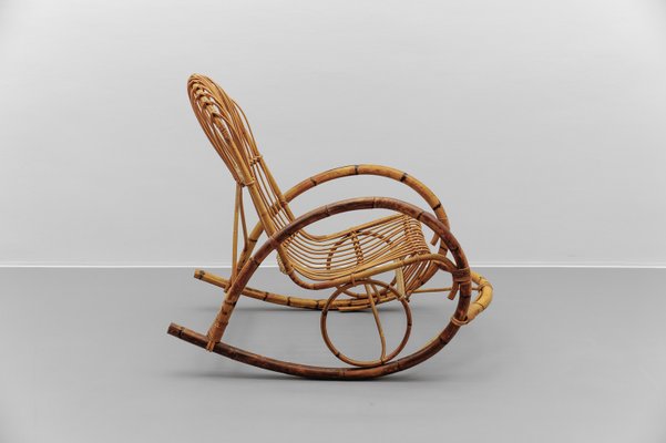 Mid-Century Modern Rattan and Bamboo Rocking Chair, 1960s-KQB-2027976