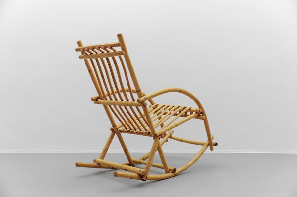 Mid-Century Modern Rattan and Bamboo Rocking Chair, 1960s-KQB-2027820