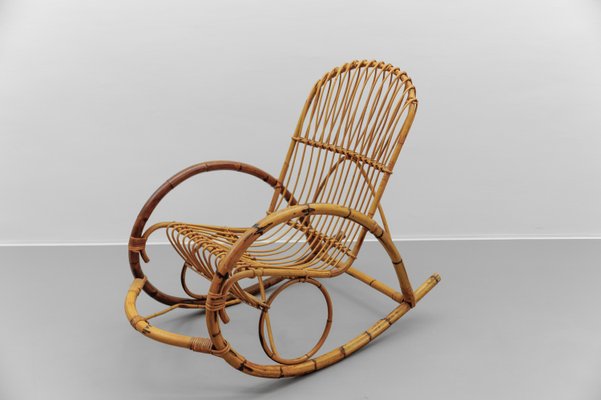 Mid-Century Modern Rattan and Bamboo Rocking Chair, 1960s-KQB-2027976