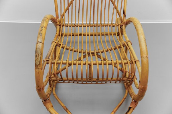 Mid-Century Modern Rattan and Bamboo Rocking Chair, 1960s-KQB-2027159