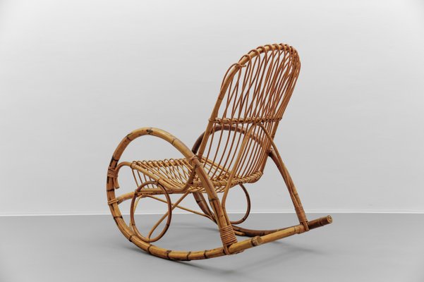 Mid-Century Modern Rattan and Bamboo Rocking Chair, 1960s-KQB-2027976