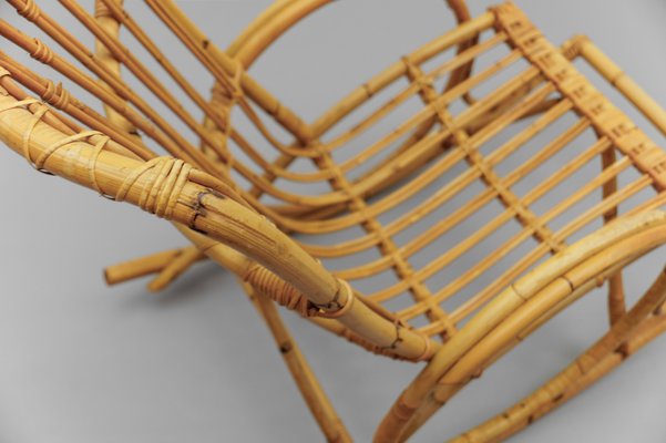 Mid-Century Modern Rattan and Bamboo Rocking Chair, 1960s-KQB-2027187