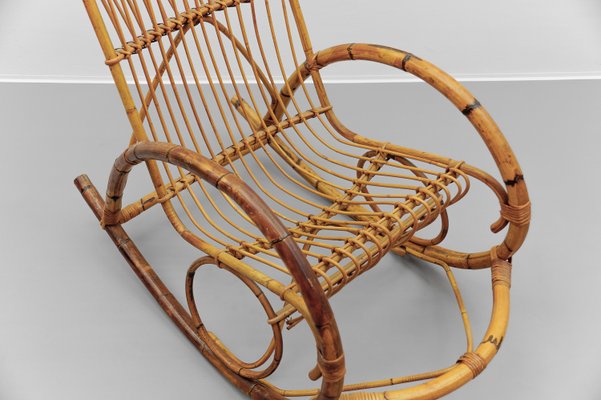 Mid-Century Modern Rattan and Bamboo Rocking Chair, 1960s-KQB-2027976