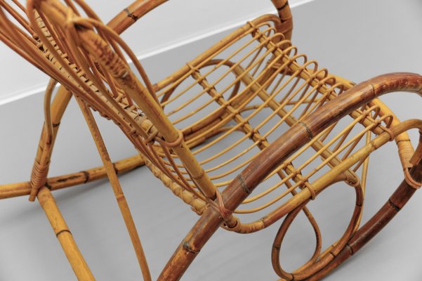 Mid-Century Modern Rattan and Bamboo Rocking Chair, 1960s-KQB-2027976