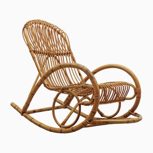 Mid-Century Modern Rattan and Bamboo Rocking Chair, 1960s-KQB-2027159