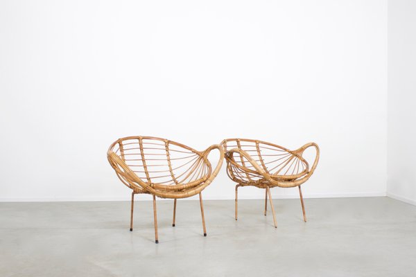 Mid-Century Modern Rattan and Metal Armchairs, 1960s, Set of 2-QT-1263477