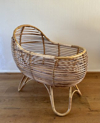 Mid-Century Modern Rattan Baby Crib, 1960s-LL-2041039