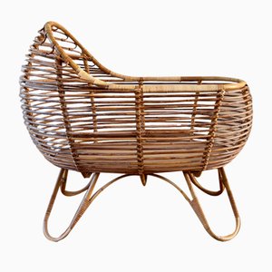 Mid-Century Modern Rattan Baby Crib, 1960s-LL-2041039