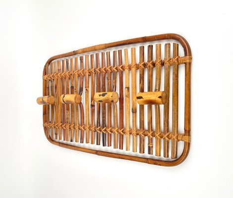 Mid-Century Modern Rattan & Bamboo Coat Rack Stand, Italy, 1960s-LYQ-1171323