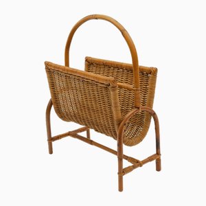 Mid-Century Modern Rattan Magazine Rack, Italy, 1960s-KQB-1816263