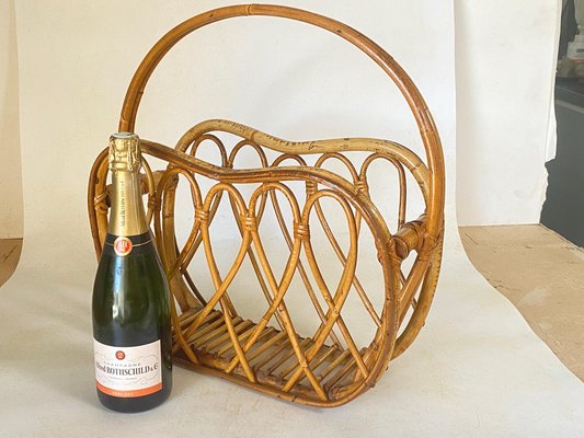 Mid-Century Modern Rattan Wicker Magazine Rack, Italy, 1960s-UR-1780816