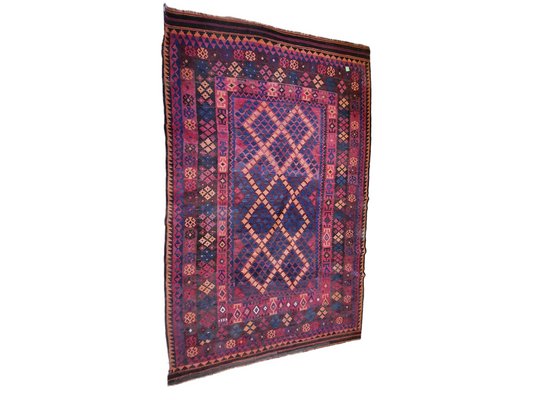 Mid-Century Modern Red and Blue Colors Kilim Rug-TCS-1397764