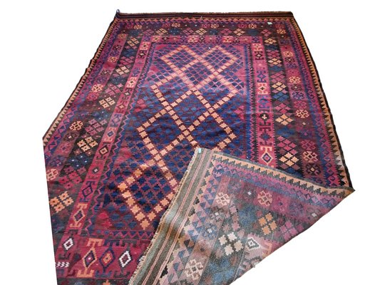 Mid-Century Modern Red and Blue Colors Kilim Rug-TCS-1397764