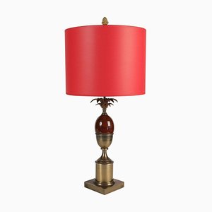 Mid-Century Modern Red Table Lamp in Brass and Resin, 1960s-WFS-744774