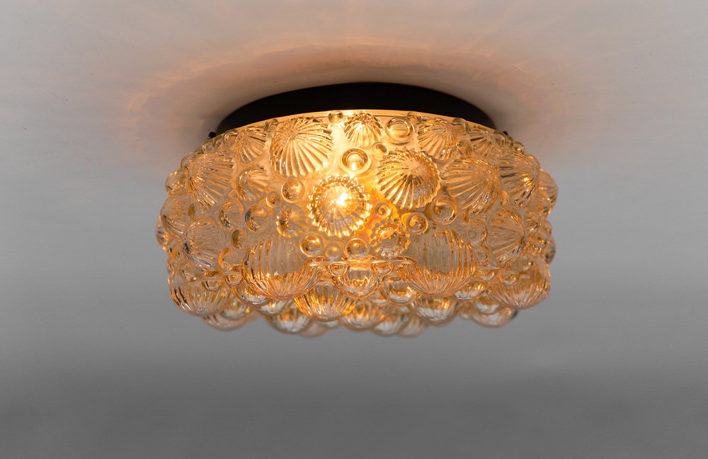 Mid-Century Modern Round Amber 3D Fossil Shell-Shaped Flush Mount, 1960s