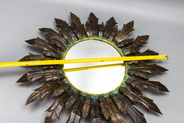 Mid-Century Modern Round Copper Sheet and Brass Sunburst Wall Mirror, 1950s-KEG-1762625