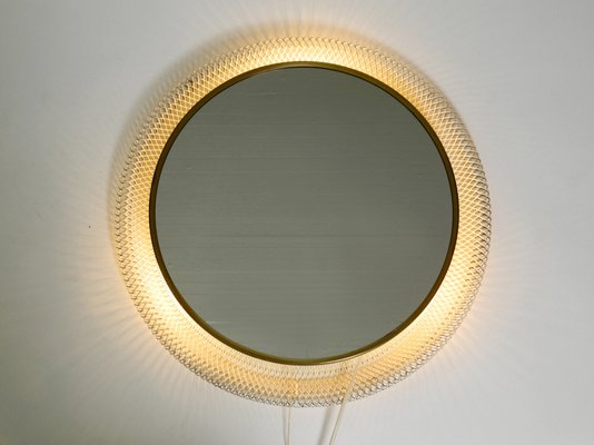 Mid-Century Modern Round Illuminated Wall Mirror with Expanded White Metal Frame-RR-975721