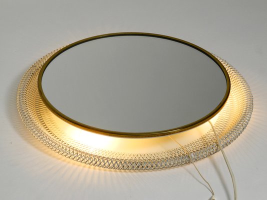 Mid-Century Modern Round Illuminated Wall Mirror with Expanded White Metal Frame-RR-975721