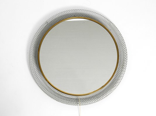 Mid-Century Modern Round Illuminated Wall Mirror with Expanded White Metal Frame-RR-975721