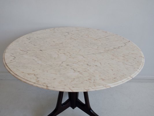 Mid-Century Modern Round Marble and Ebonized Wood Dining Table attributed to Ico Parisi, 1950s-ZYF-2033746